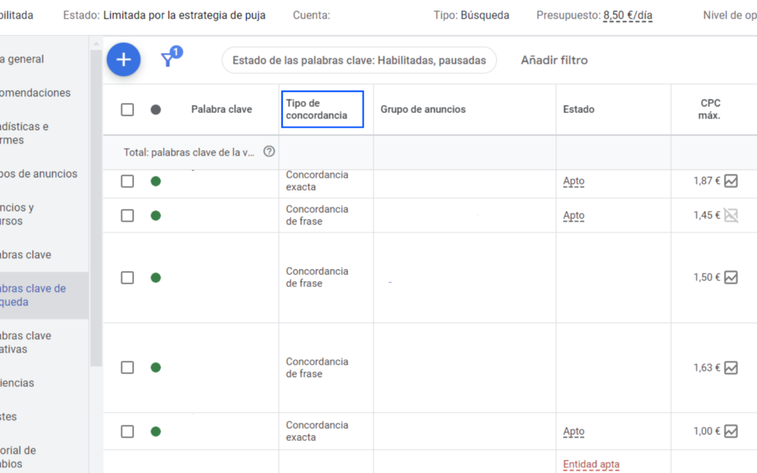 Tipos de Concordancia de Google Ads